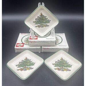 VTG Spode Christmas Tree DIAMOND Trinket Trays Plates Dishes 5” Set Of 3 England